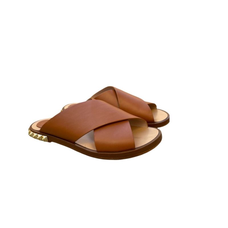 Stuart Weitzman Womens Brown Rockrose Toe Slip On Leather Slide Sandals 5 M